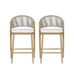 Outdoor 26" Counter Height Metal Frame Counter Stools With Scallop Shaped Backrest & Water Resistant Cushions