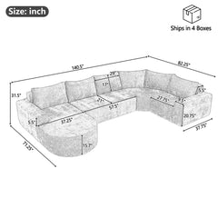 Modular Cloud Sectional Sofa Set, U-Shaped Upholstered Couch With Deep Seat - Beige