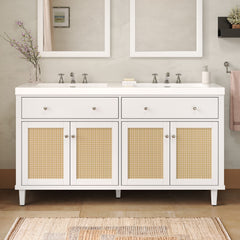 Bathroom Vanity With Double Sink, Large Storage Space - White
