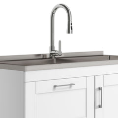 Shaker - Modern Wide Laundry Cabinet With Faucet And Sink - White