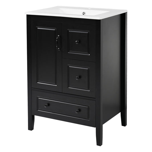 Retro Bathroom Vanity With Sink, Soft Closing Cabinet & Drawers