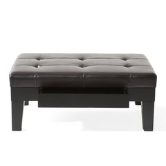 Chatham - Ottoman With Drawer Leather Storage Solution - Dark Coffee