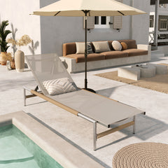 Hargrove - Outdoor Patio Aluminun Chaise Lounge, Outdoor Mesh Seat - Natural / Silver