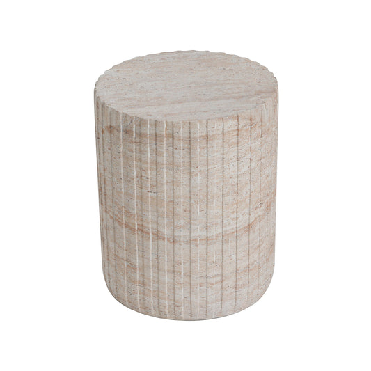 Elegant Outdoor / Indoor Lightweight Concrete Side Table With Travertine - Beige