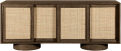Windsor - Solid Wood And Brown Cane Sideboard / Buffet With Cylindrical Legs - Brown