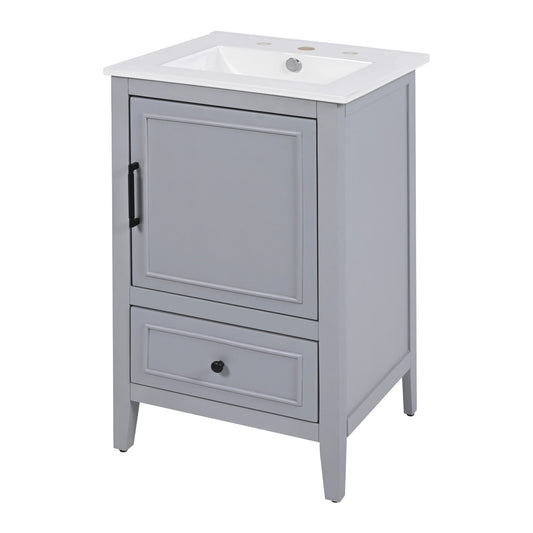 20" Bathroom Vanity With Sink, Bathroom Cabinet With A Door, Door Shelf Storage And Adiustable Foot Pads, A Drawer - Gray