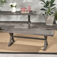 Modern Aluminum Outdoor Dining Bench With X Base - Dark Gray