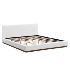 Queen Size Upholstered Bed With Solid Base Frame - White