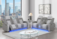 U8000 - 2 Piece Living Room Set (Power Console Reclining Loveseat With Power Headrest LED & Bluetooth Speaker, Power Reclining Sofa With Headrest DDT Table Reading Light & LED) - Gray