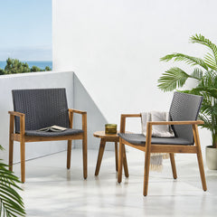Tranquilize - Outdoor Wooden Club Chair With Woven Wicker Seat And Back (Set of 2) - Natural