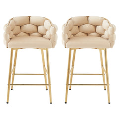 Modern Counter Stools (Set of 2) Counter Stools With Iron Frame, Soft Back And Cushion, Footrest, Suitable For Kitchen - Beige