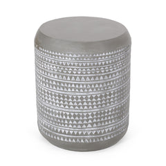 Outdoor Side Table With Cylindrical Shape - Light Gray / White