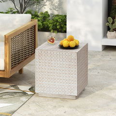 Chic Modern Mgo Cube Side Table With Fluted Design - Antique Brown