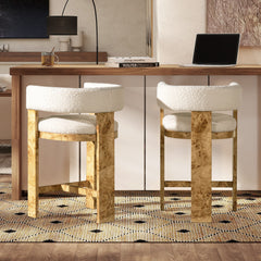 Vavona - Burl Upholstered Barrel Back Counter Height Bar Stool - Polar Off White