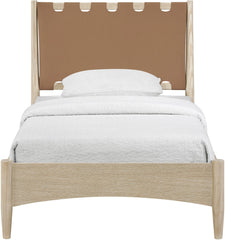 Santos - Vegan Leather Headboard And Wood Bed - Waxed Natural Frame