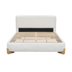 Queen Size Upholstered Bed With 12 Slats Support - White