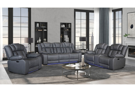 U7069 - Power Reclining Sofa/Power Console Reclining Loveseat With LED +Immersive Sound/Power Recliner - Gray