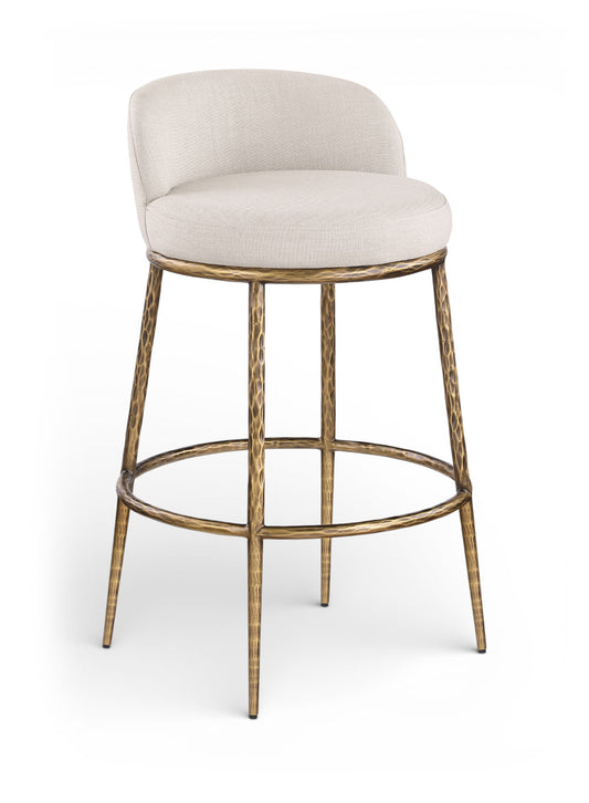 Ferro - Performance Fabric Upholstered Bar Stool - Antique Brass
