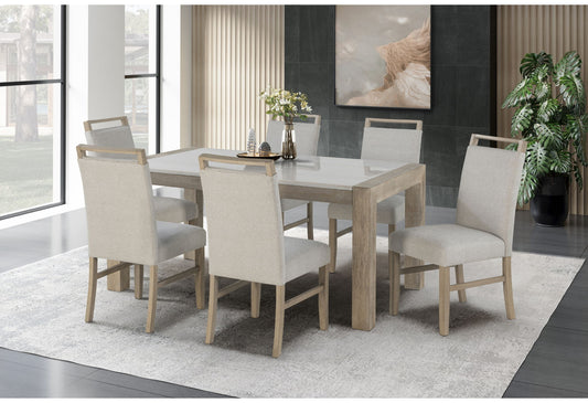 D1321 - 7 Piece Dining Room Set (Dining Table And 6 Dining Chairs) - Light Gray / White