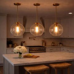 Gleam - Single Light Pendant Lamp With Clear Globe Satin - Antique Brass / Clear / Gold