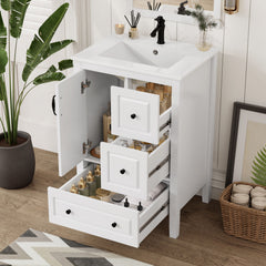 Retro Bathroom Vanity With Sink, Soft Closing Cabinet & Drawers