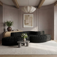 Rummi - Rounded Velvet Performance Fabric Upholstered 5 Piece Modular Sectional
