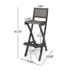 Outdoor Folding Acacia Wood Barstools With Rattan Backrest And Seat, (Set of 2) - Dark Gray