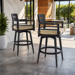 Outdoor Swivel Bar Chairs, 360 Degree Rotation, Ergonomic Backrest (Set of 2)
