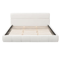 Upholstered Platform Bed Frame With Soft Boucle Headboard