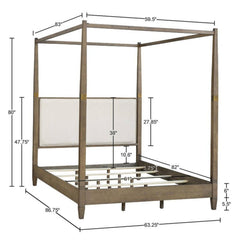 Queen Canopy Bed Frame With Upholstered Headboard - Brown