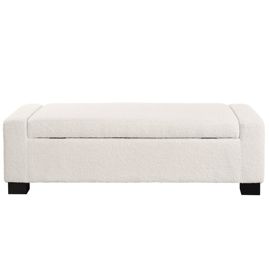 Textured Boucle Ottoman Bench With Hinged Lid For Seating And Storage - Beige