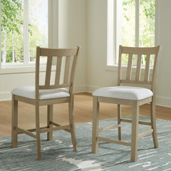 Calmoro - Upholstered Barstool (Set of 2) - Off White / Gray