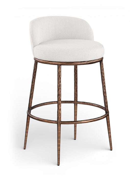 Ferro - Performance Fabric Upholstered Bar Stool - Cream / Antique Bronze