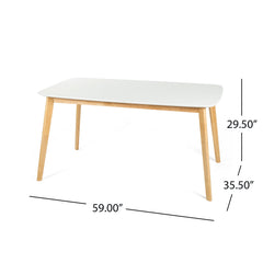 Dining Table With Splayed Rubberwood Legs & Faux Wood Tabletop, - White Oak