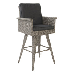 Outdoor Rattan Swivel Barstool With Water Resistant Cushion - Black / Gray