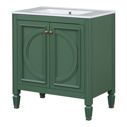 30" Bathroom Vanity With Sink, 2 Doors With Shelf, Soft Close Door Hinges, Vintage Style - Green