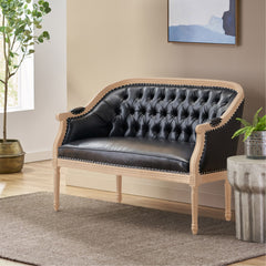 French Country Chesterfield Style Tufted Loveseat - Black
