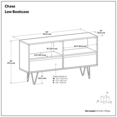 Chase - Low Bookcase - Rustic Natural Aged Brown