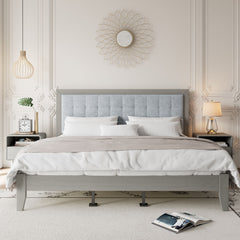Mid Century Modern Platform Bed With Upholstered Headboard
