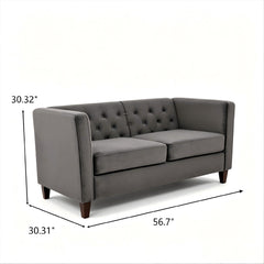 Button Tufted Loveseat, 2 Seater With Square Arm Couch For Living Room