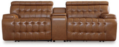 Temmpton - 3-Piece Power Reclining Sectional Loveseat With Console - Chocolate