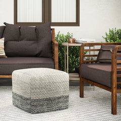 Macie - Square Woven Outdoor / Indoor Pouf - White
