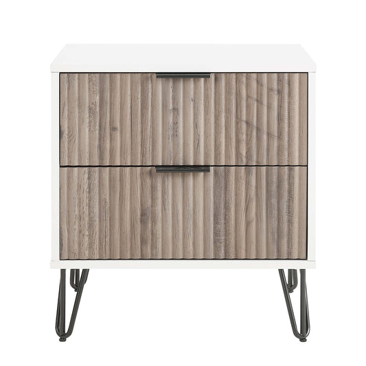Dumbo - Fluted Nightstand With 2 Drawers - Gray / White