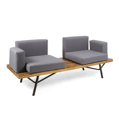 Outdoor Sofa With Cushions And Iron Legs - Natural / Gray