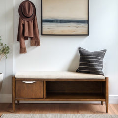 Accent Bench With Storage, Upholstered Cushion - Walnut Brown