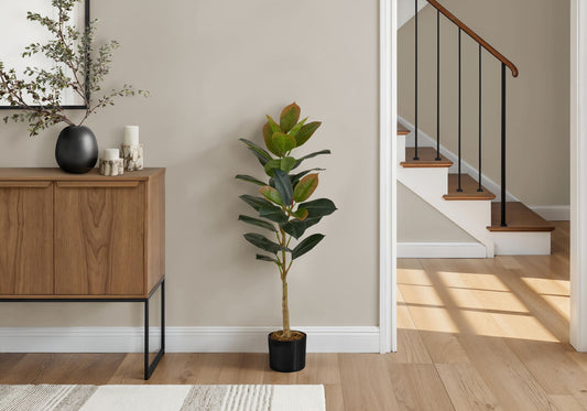 Artificial Plant, 40" Tall, Rubber Tree, Indoor, Faux, Fake, Floor, Greenery, Potted, Real Touch, Decorative - Green / Black