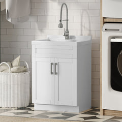 Hennessy - Deluxe Laundry Utility Sink And Cabinet - White
