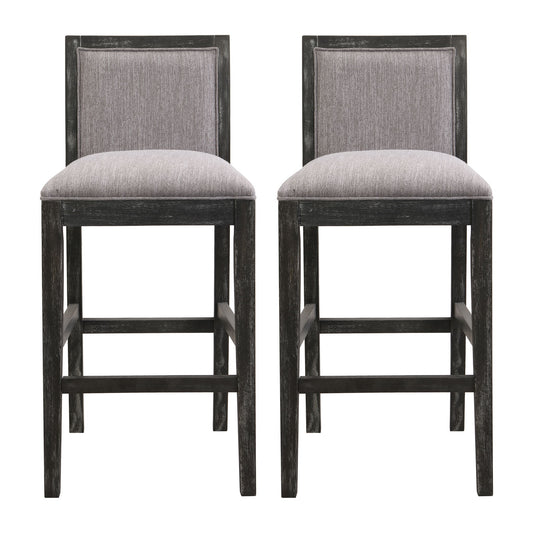Bar Stools (Set of 2), Rubber Wood Frame, Retro Bar Chairs Suitable For Kitchen Island - Black / Gray