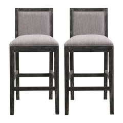 Bar Stools (Set of 2), Rubber Wood Frame, Retro Bar Chairs Suitable For Kitchen Island - Black / Gray