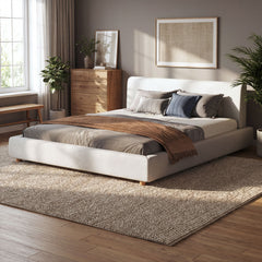 Upholstered Platform Bed Frame With Thick Headboard